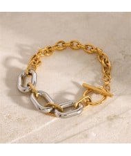 Thick Chain Combo Two-tone Colors Design Wholesale Jewelry Fashion Women Stainless Steel Bracelet