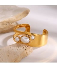 Width Hollow-out Pearl Design Wholesale Jewelry Fashion Women Stainless Steel Bangle