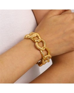 Width Thick Hollow-out Chain Design Wholesale Jewelry Fashion Women Stainless Steel Bangle