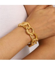 Width Thick Hollow-out Chain Design Wholesale Jewelry Fashion Women Stainless Steel Bangle