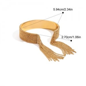Bead Chain Tassel Unique Design Wholesale Jewelry Fashion Women Stainless Steel Bangle - Golden