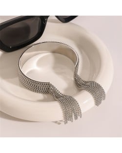 Bead Chain Tassel Unique Design Wholesale Jewelry Fashion Women Stainless Steel Bangle - Silver
