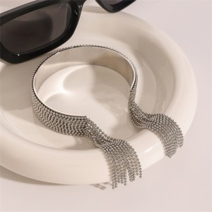 Bead Chain Tassel Unique Design Wholesale Jewelry Fashion Women Stainless Steel Bangle - Silver