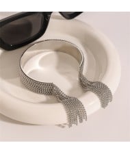 Bead Chain Tassel Unique Design Wholesale Jewelry Fashion Women Stainless Steel Bangle - Silver