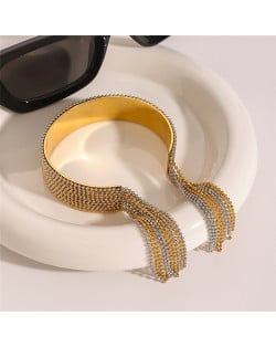 Bead Chain Tassel Unique Design Wholesale Jewelry Fashion Women Stainless Steel Bangle - Two-tone Color