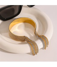 Bead Chain Tassel Unique Design Wholesale Jewelry Fashion Women Stainless Steel Bangle - Two-tone Color
