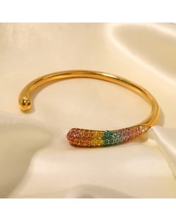 Drop Shape Open-end Design Wholesale Jewelry Fashion Women Stainless Steel Bangle - Colorful
