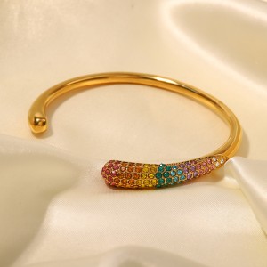 Drop Shape Open-end Design Wholesale Jewelry Fashion Women Stainless Steel Bangle - Colorful