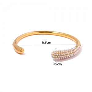 Drop Shape Open-end Design Wholesale Jewelry Fashion Women Stainless Steel Bangle - Pearl