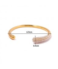 Drop Shape Open-end Design Wholesale Jewelry Fashion Women Stainless Steel Bangle - Pearl