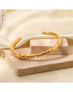Rhinestone Pearl Decor Open-end Style Wholesale Jewelry Fashion Women Stainless Steel Bangle