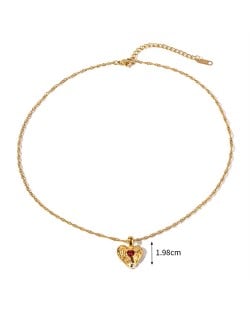 Red Rhinestone Heart Pendant Fashion Women Stainless Steel Wholesale Necklace