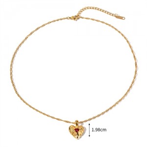 Red Rhinestone Heart Pendant Fashion Women Stainless Steel Wholesale Necklace