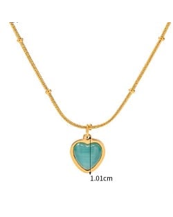 Green Opal Heart Pendant Fashion Women Stainless Steel Wholesale Necklace