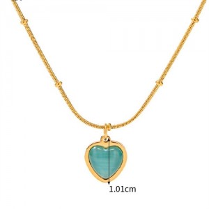 Green Opal Heart Pendant Fashion Women Stainless Steel Wholesale Necklace