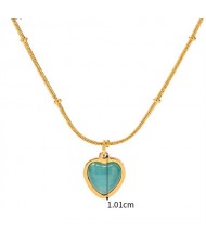 Green Opal Heart Pendant Fashion Women Stainless Steel Wholesale Necklace