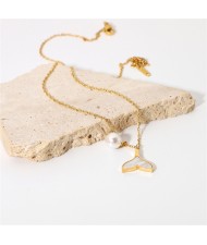 Fish Tail and Pearl Pendant Fashion Women Stainless Steel Wholesale Necklace