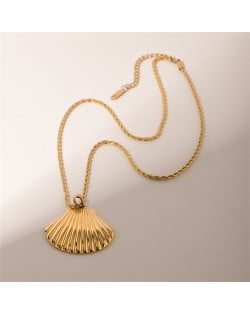 Fan Shell Pendant 18K Gold Plated Fashion Women Stainless Steel Wholesale Necklace