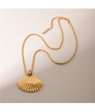 Fan Shell Pendant 18K Gold Plated Fashion Women Stainless Steel Wholesale Necklace