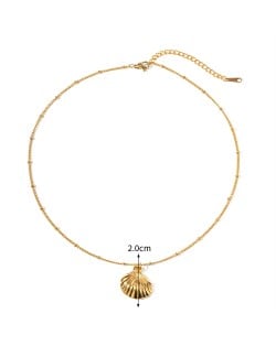 Beach Theme Small Fan Shell Pendant Fashion Women Stainless Steel Wholesale Necklace