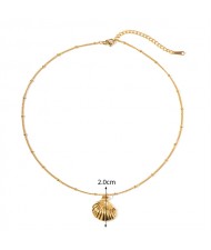 Beach Theme Small Fan Shell Pendant Fashion Women Stainless Steel Wholesale Necklace