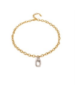 Oval Silver Color Pendant Thick Chain Fashion Women Stainless Steel Wholesale Necklace