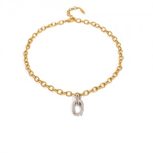 Oval Silver Color Pendant Thick Chain Fashion Women Stainless Steel Wholesale Necklace