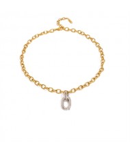 Oval Silver Color Pendant Thick Chain Fashion Women Stainless Steel Wholesale Necklace