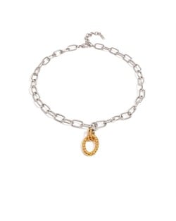 Oval Golden Pendant Thick Chain Fashion Women Stainless Steel Wholesale Necklace