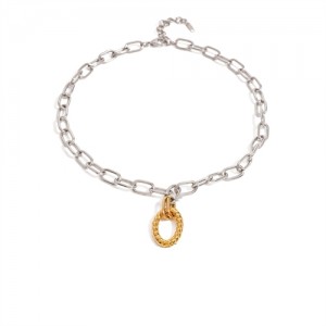 Oval Golden Pendant Thick Chain Fashion Women Stainless Steel Wholesale Necklace