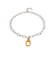 Oval Golden Pendant Thick Chain Fashion Women Stainless Steel Wholesale Necklace