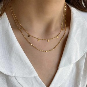 Rhomboid Mini Pendants Two-layer Chain Design Fashion Women Stainless Steel Wholesale Necklace