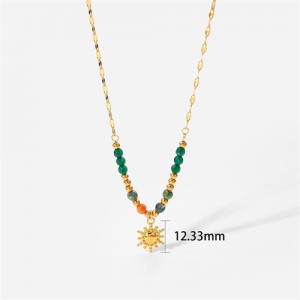 Green Beads Sun Pendant Design Fashion Women Stainless Steel Wholesale Necklace