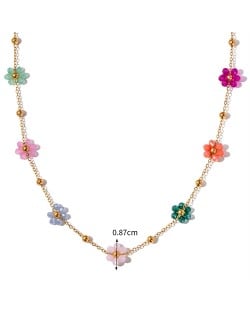 Bohemian Style Colorful Flower Chain Fashion Women Stainless Steel Wholesale Necklace