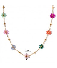Bohemian Style Colorful Flower Chain Fashion Women Stainless Steel Wholesale Necklace
