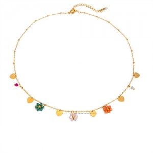 Flower and Heart Pendants Thin Chain Fashion Women Stainless Steel Wholesale Necklace