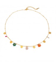 Flower and Heart Pendants Thin Chain Fashion Women Stainless Steel Wholesale Necklace