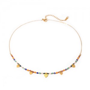 Colorful Bead Chain Heart Pendants Fashion Women Stainless Steel Wholesale Necklace
