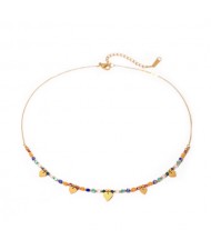 Colorful Bead Chain Heart Pendants Fashion Women Stainless Steel Wholesale Necklace