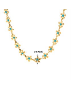 Blue Small Flowers Chain Romantic Style Fashion Women Stainless Steel Wholesale Necklace