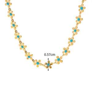 Blue Small Flowers Chain Romantic Style Fashion Women Stainless Steel Wholesale Necklace