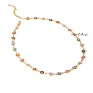 Colorful Daisy Flower Lovely Style Fashion Women Stainless Steel Wholesale Necklace