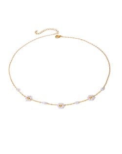 Mini White Pearl Flower Lovely Style Fashion Women Stainless Steel Wholesale Necklace