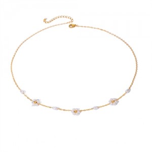 Mini White Pearl Flower Lovely Style Fashion Women Stainless Steel Wholesale Necklace