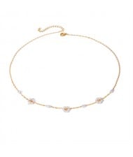 Mini White Pearl Flower Lovely Style Fashion Women Stainless Steel Wholesale Necklace
