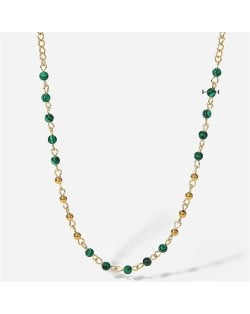Green and Golden Bead Chain Simple Design Fashion Women Stainless Steel Wholesale Necklace