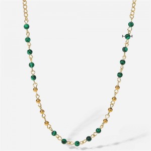 Green and Golden Bead Chain Simple Design Fashion Women Stainless Steel Wholesale Necklace