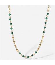 Green and Golden Bead Chain Simple Design Fashion Women Stainless Steel Wholesale Necklace