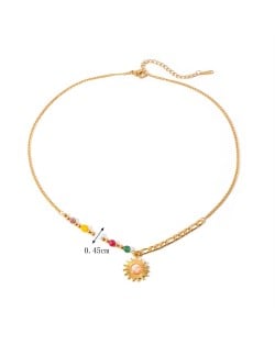 Colorful Beads with Sun Pendant Design Fashion Women Stainless Steel Wholesale Necklace