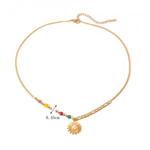 Colorful Beads with Sun Pendant Design Fashion Women Stainless Steel Wholesale Necklace